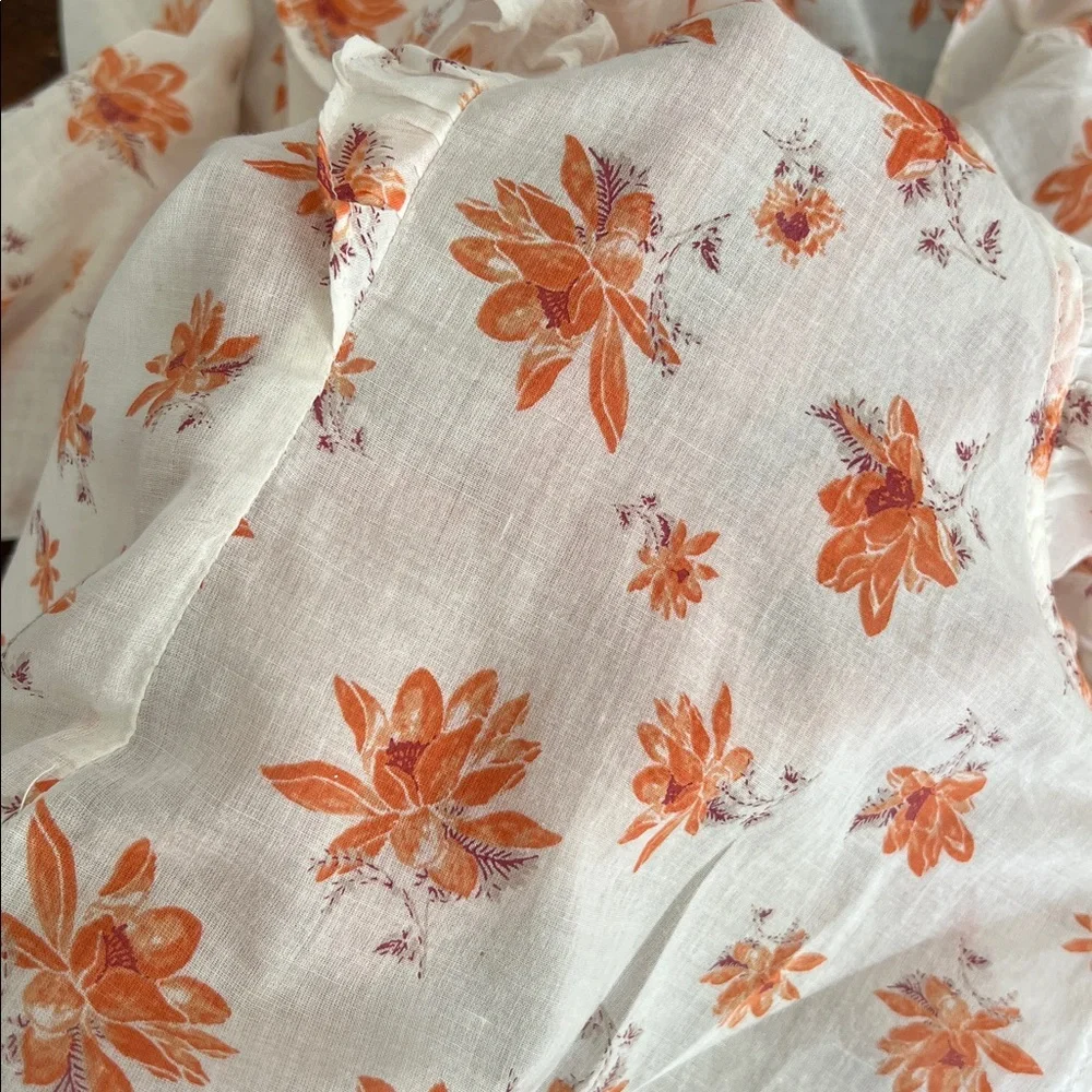 FREE PEOPLE Amanda Ruffle Top Blouse Ivory Orange Floral Women's Size M